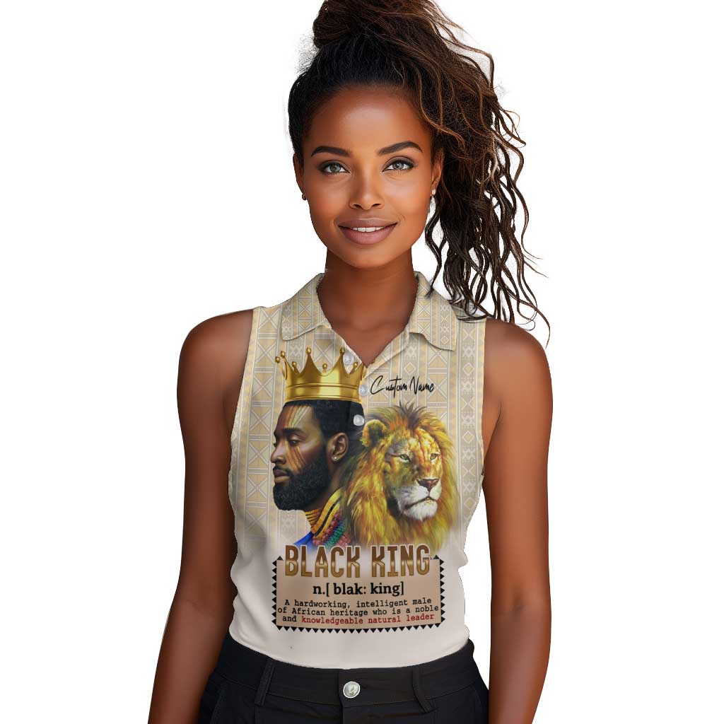 Lion Black King Women Sleeveless Polo Shirt African Heritage