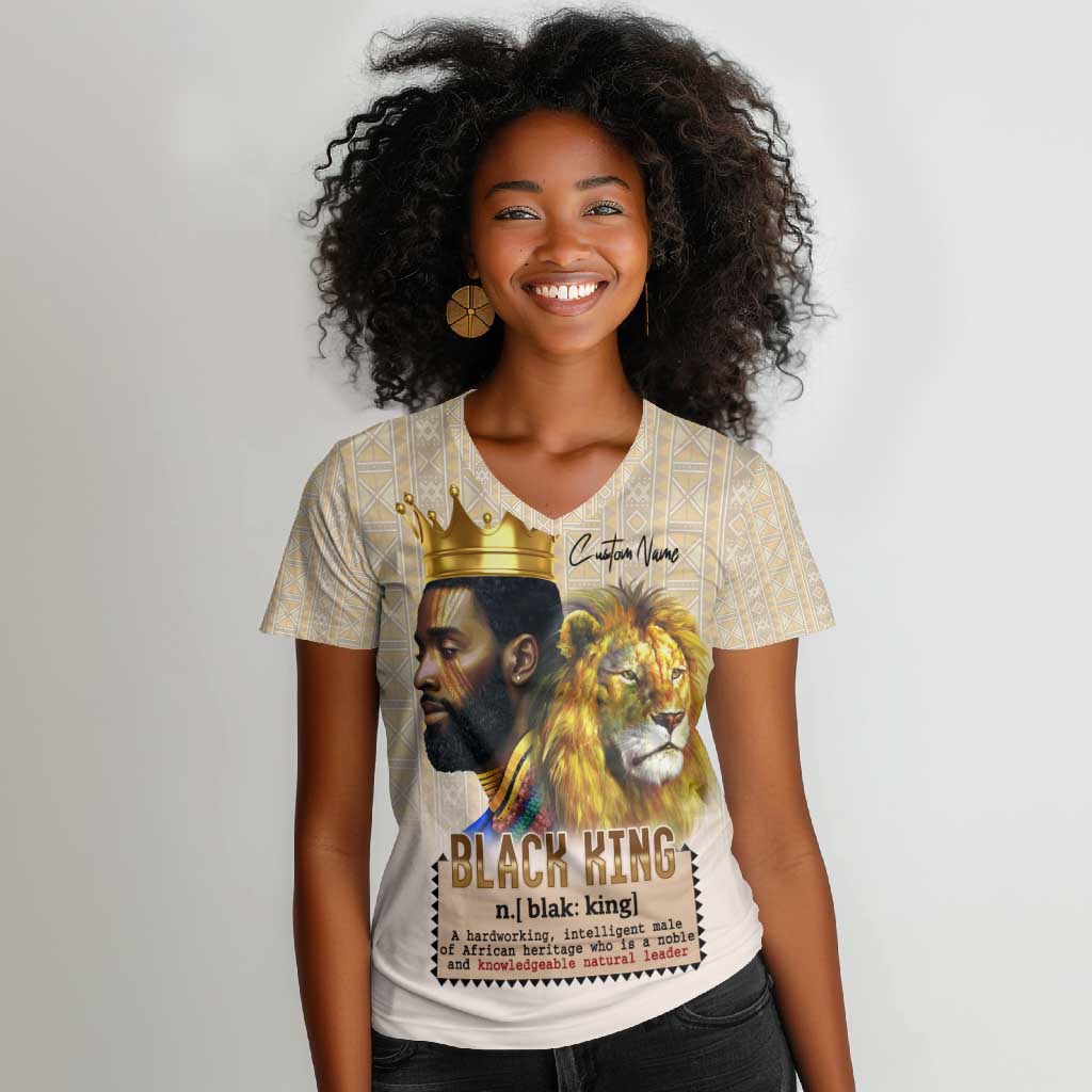 Lion Black King Women V-Neck T-Shirt African Heritage