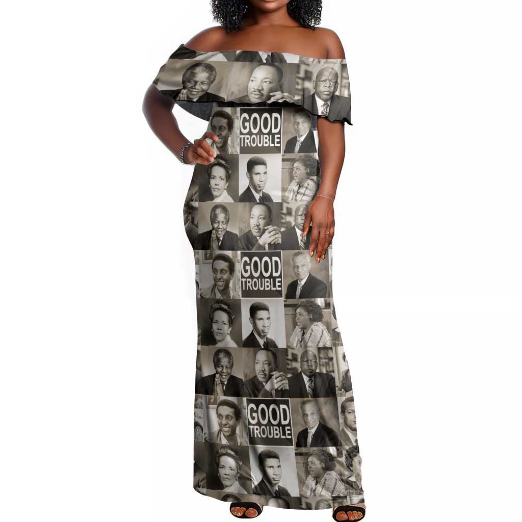 Good Trouble Off Shoulder Maxi Dress Civil Rights Leaders