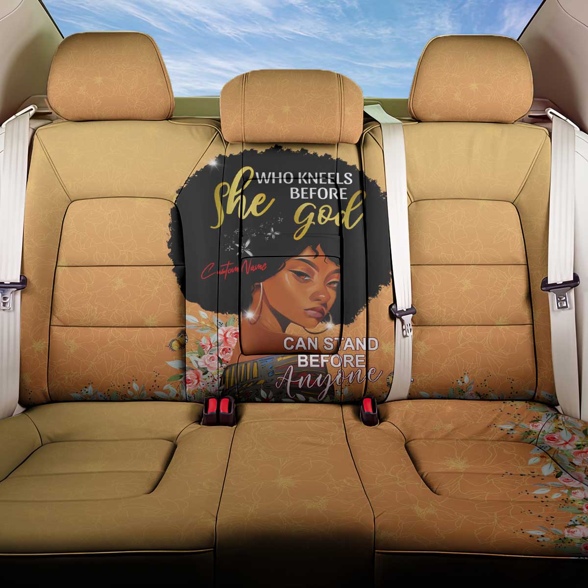 Personalized African Black Women Back Car Seat Cover She Who Kneels Before God