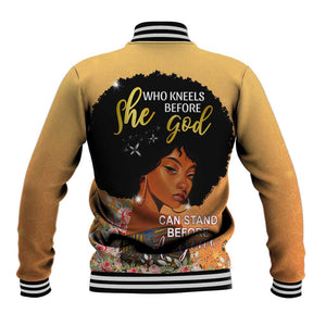 Personalized African Black Women Baseball Jacket She Who Kneels Before God DT02