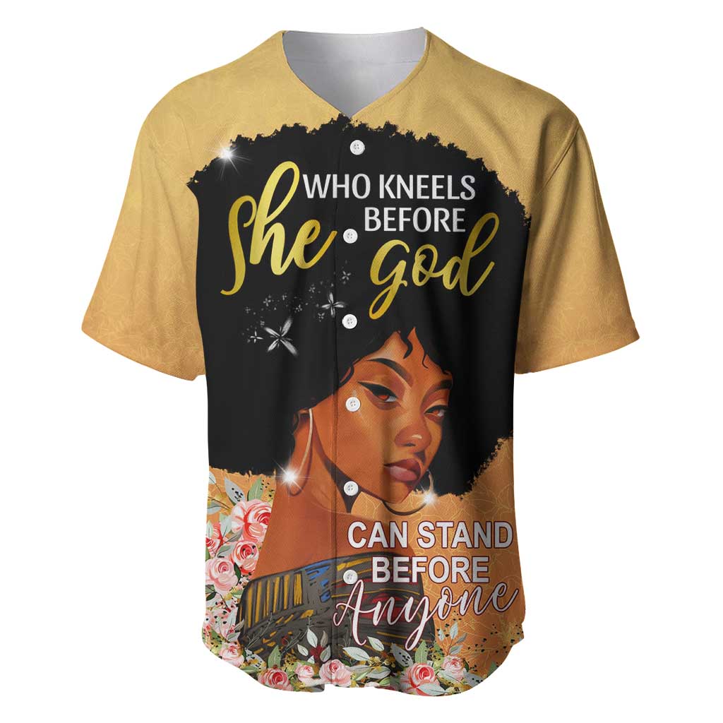 Personalized African Black Women Baseball Jersey She Who Kneels Before God