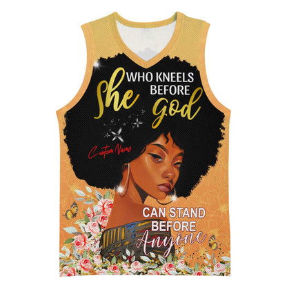 Personalized African Black Women Basketball Jersey She Who Kneels Before God DT02