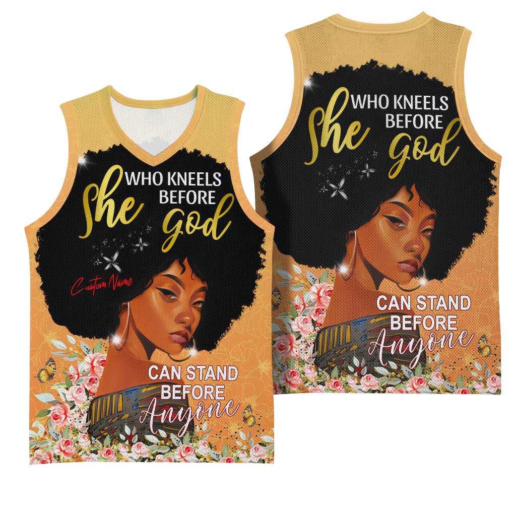 Personalized African Black Women Basketball Jersey She Who Kneels Before God DT02