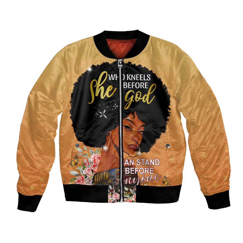 Personalized African Black Women Bomber Jacket She Who Kneels Before God