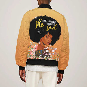 Personalized African Black Women Bomber Jacket She Who Kneels Before God