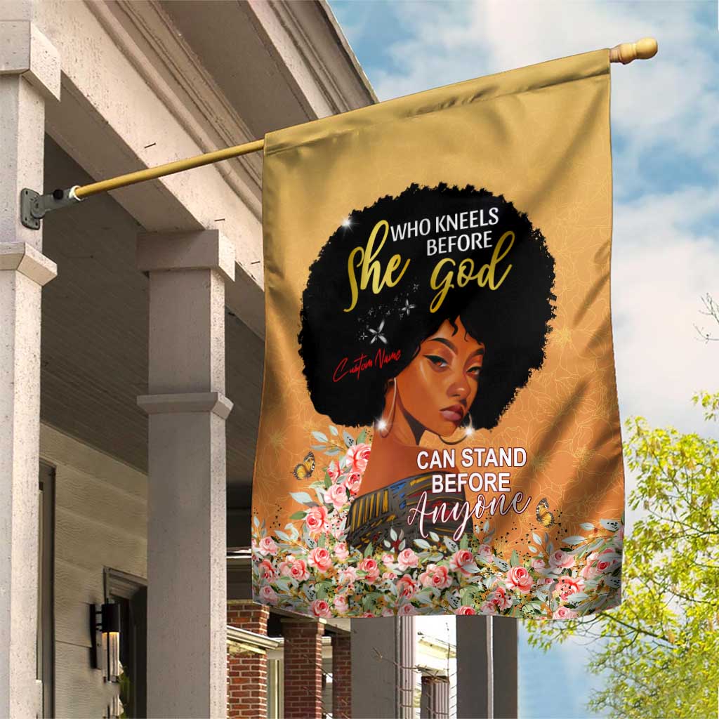 Personalized African Black Women Garden Flag She Who Kneels Before God