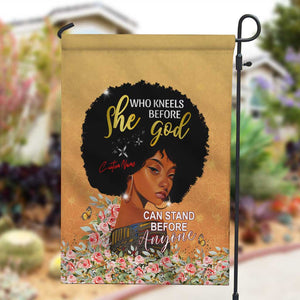 Personalized African Black Women Garden Flag She Who Kneels Before God