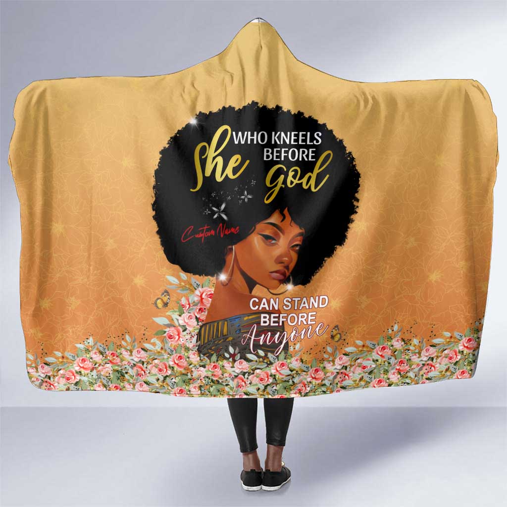 Personalized African Black Women Hooded Blanket She Who Kneels Before God