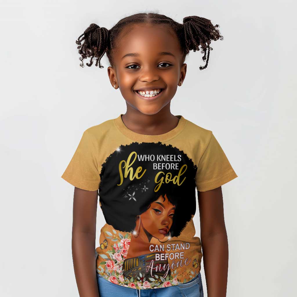 Personalized African Black Women Kid T shirt She Who Kneels Before God