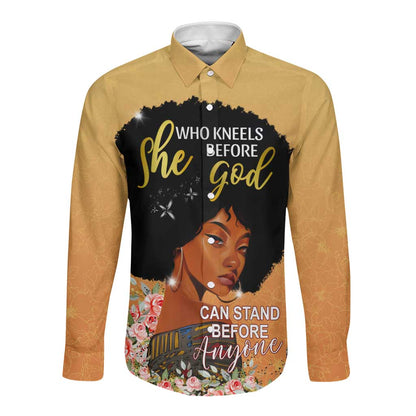 Personalized African Black Women Long Sleeve Button Shirt She Who Kneels Before God