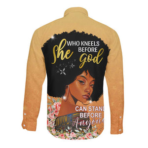 Personalized African Black Women Long Sleeve Button Shirt She Who Kneels Before God