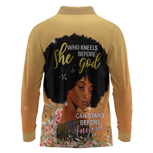 Personalized African Black Women Long Sleeve Polo Shirt She Who Kneels Before God