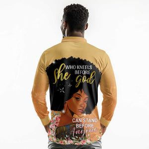 Personalized African Black Women Long Sleeve Polo Shirt She Who Kneels Before God