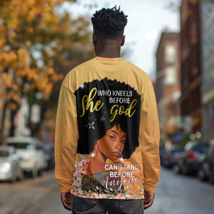 Personalized African Black Women Long Sleeve Shirt She Who Kneels Before God DT02