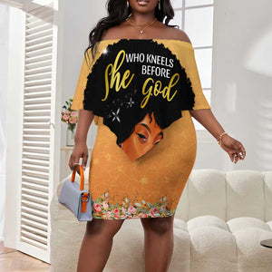 Personalized African Black Women Off Shoulder Short Dress She Who Kneels Before God