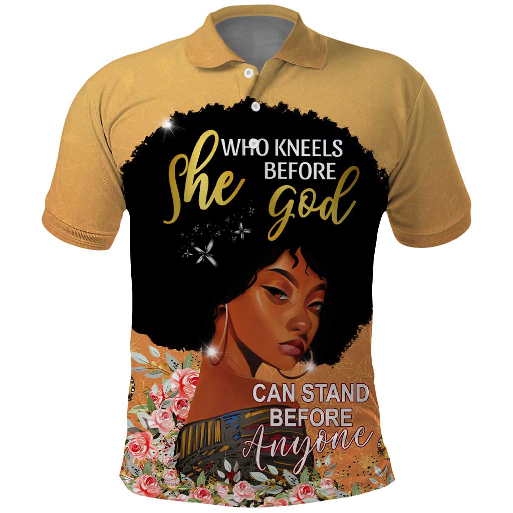 Personalized African Black Women Polo Shirt She Who Kneels Before God