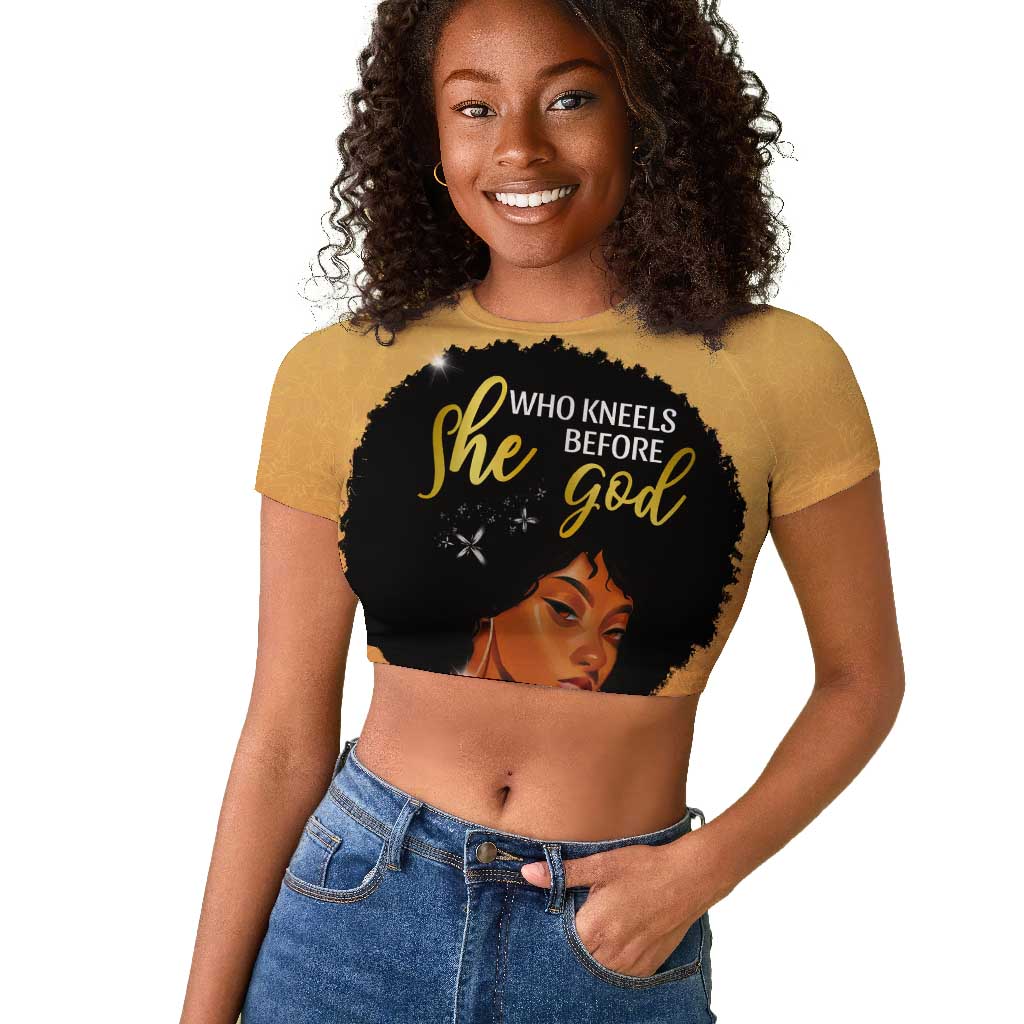 Personalized African Black Women Raglan Cropped T shirt She Who Kneels Before God