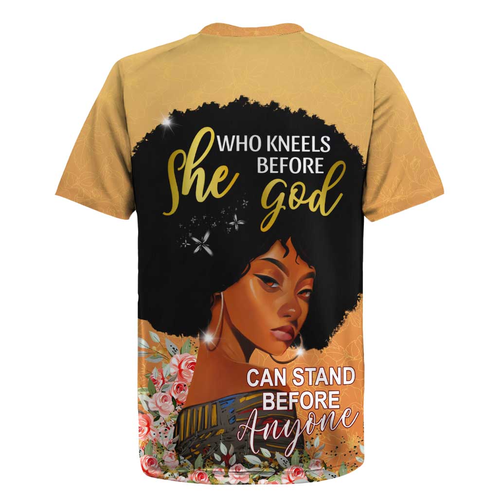 Personalized African Black Women Rugby Jersey She Who Kneels Before God