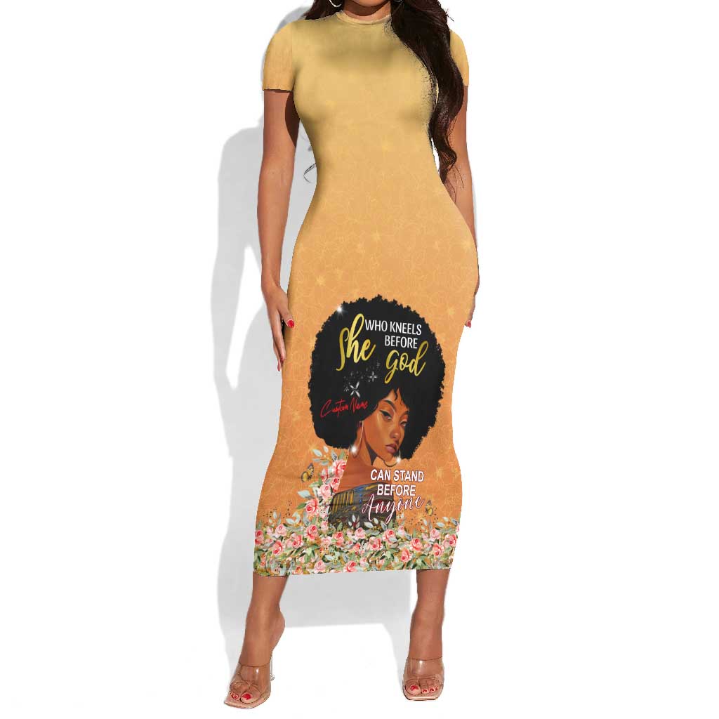 Personalized African Black Women Short Sleeve Bodycon Dress She Who Kneels Before God DT02