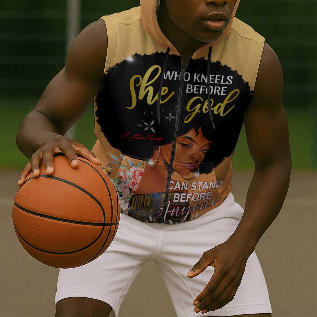Personalized African Black Women Sleeveless Zip Hoodie She Who Kneels Before God - African Pride