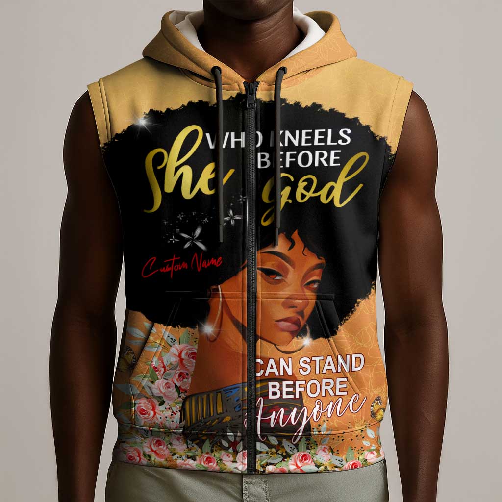 Personalized African Black Women Sleeveless Zip Hoodie She Who Kneels Before God - African Pride