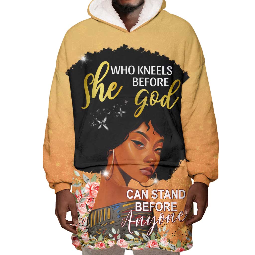 Personalized African Black Women Wearable Blanket Hoodie She Who Kneels Before God