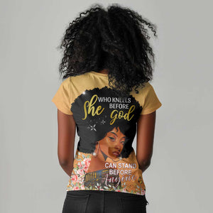 Personalized African Black Women Women V-Neck T-Shirt She Who Kneels Before God