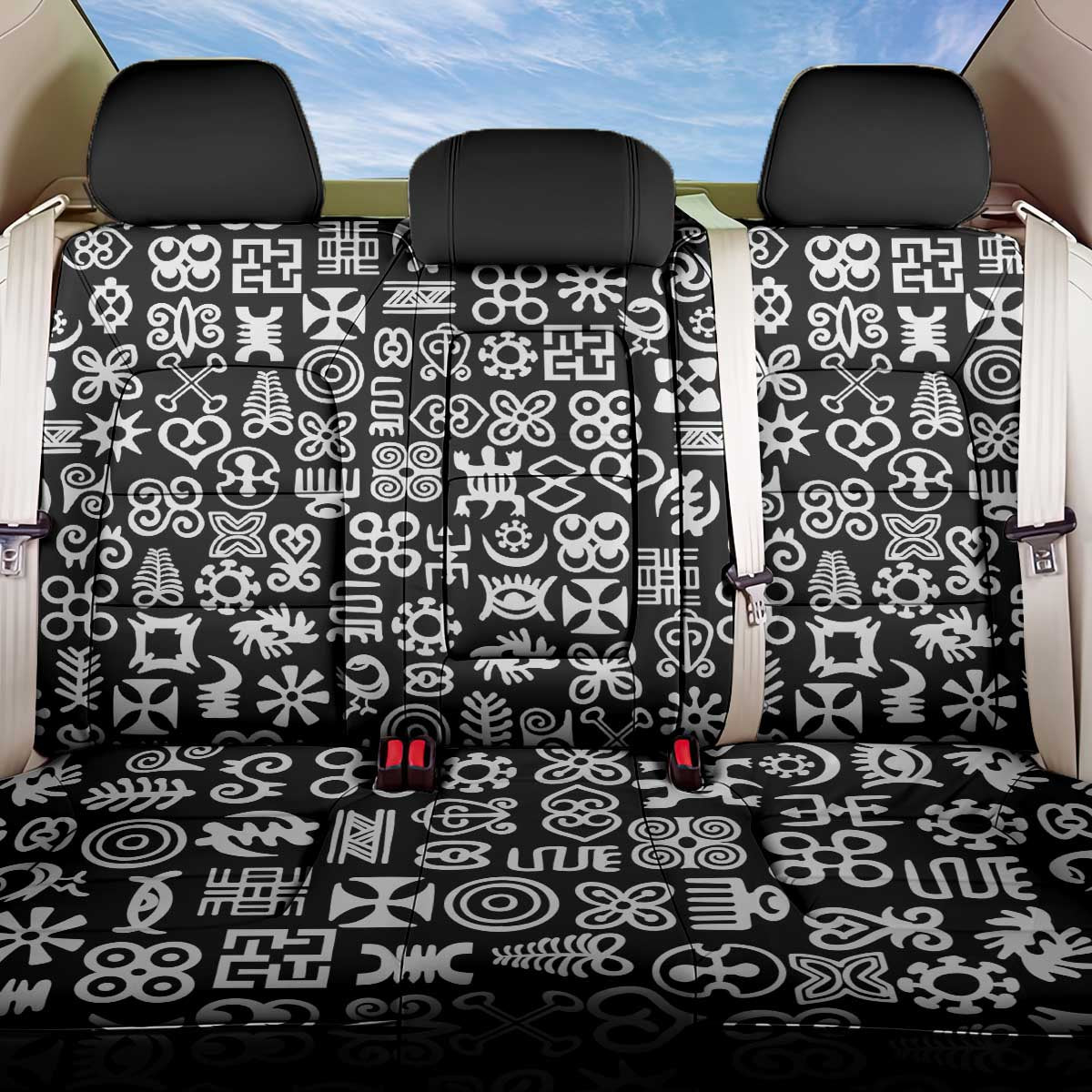 African Adinkra Back Car Seat Cover - Mixed Pattern Symbols