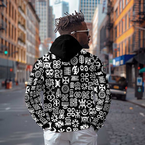 African Adinkra Hoodie - Mixed Pattern Symbols