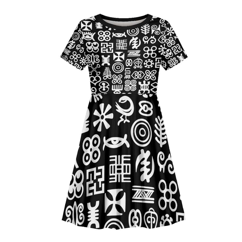 African Adinkra Kid Short Sleeve Dress - Mixed Pattern Symbols