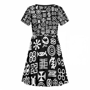 African Adinkra Kid Short Sleeve Dress - Mixed Pattern Symbols