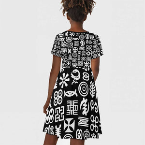 African Adinkra Kid Short Sleeve Dress - Mixed Pattern Symbols