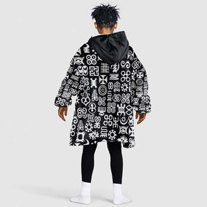 African Adinkra KId Wearable Blanket Hoodie - Mixed Pattern Symbols