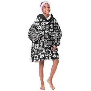 African Adinkra KId Wearable Blanket Hoodie - Mixed Pattern Symbols