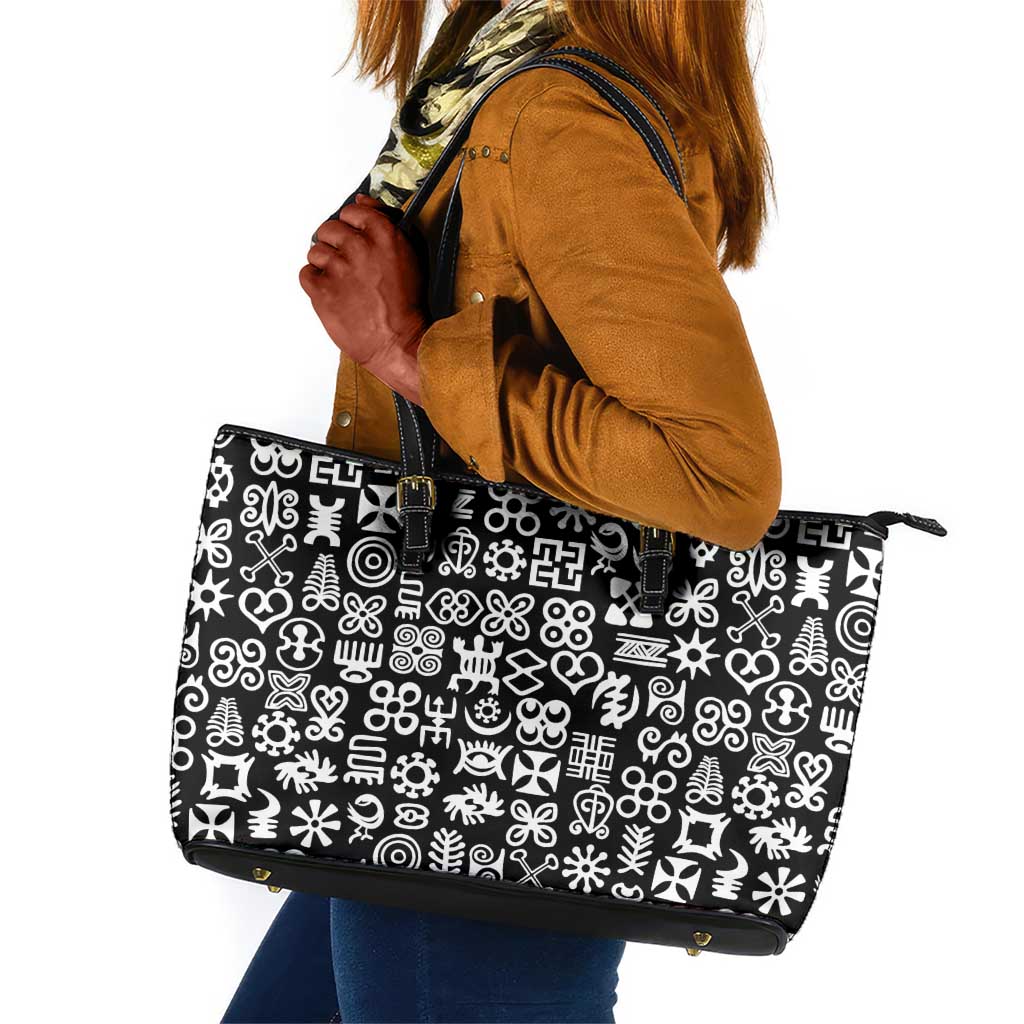 African Adinkra Leather Tote Bag - Mixed Pattern Symbols