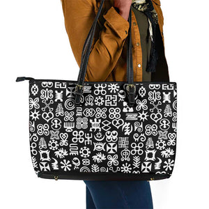 African Adinkra Leather Tote Bag - Mixed Pattern Symbols