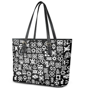 African Adinkra Leather Tote Bag - Mixed Pattern Symbols