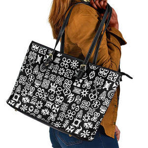 African Adinkra Leather Tote Bag - Mixed Pattern Symbols