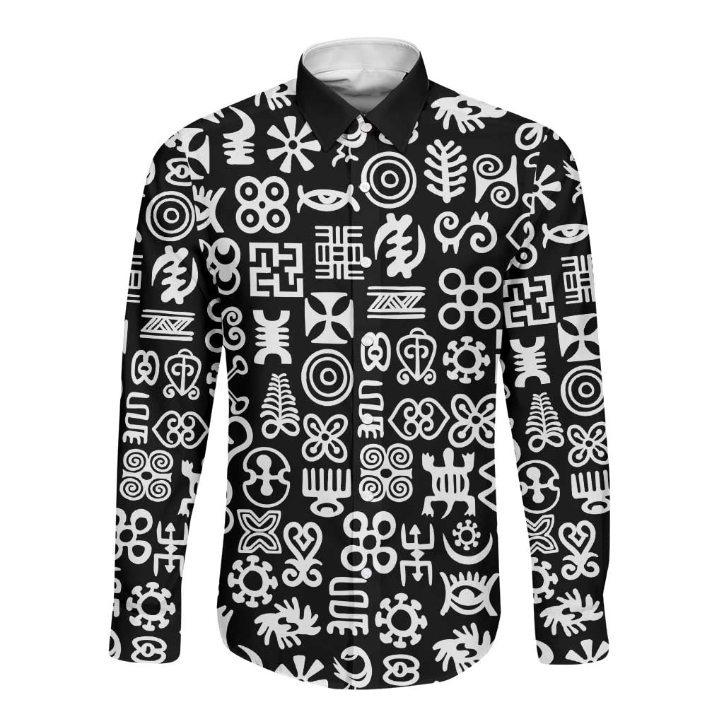 African Adinkra Long Sleeve Button Shirt - Mixed Pattern Symbols