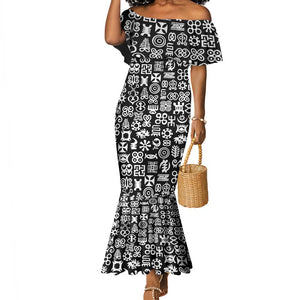 African Adinkra Mermaid Dress - Mixed Pattern Symbols