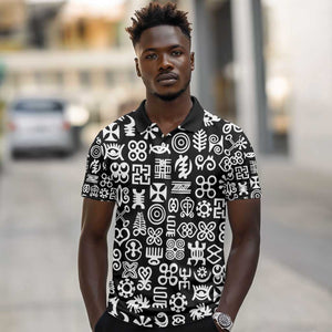 African Adinkra Polo Shirt - Mixed Pattern Symbols