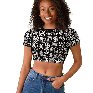 African Adinkra Raglan Cropped T shirt - Mixed Pattern Symbols