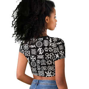 African Adinkra Raglan Cropped T shirt - Mixed Pattern Symbols