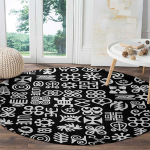 African Adinkra Round Carpet - Mixed Pattern Symbols