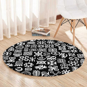 African Adinkra Round Carpet - Mixed Pattern Symbols