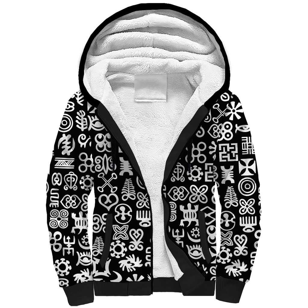 African Adinkra Sherpa Hoodie - Mixed Pattern Symbols