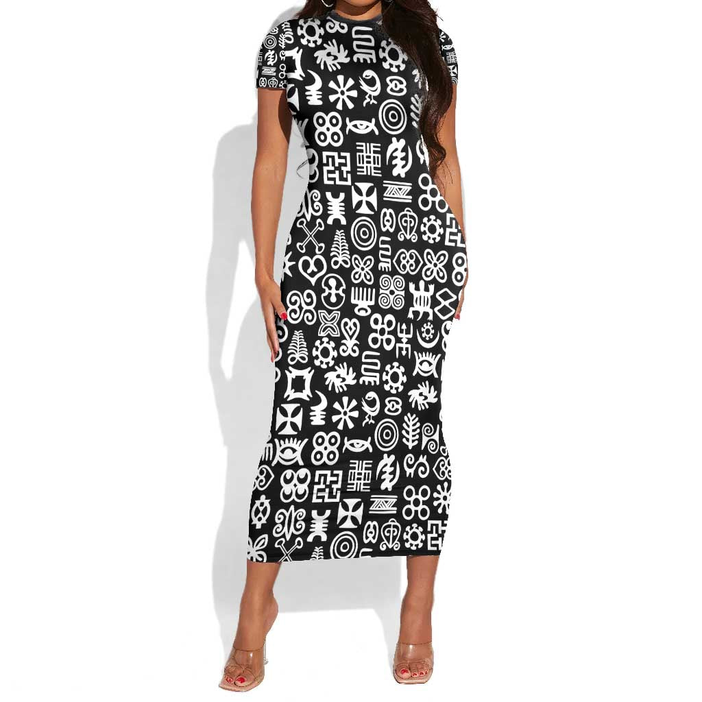 African Adinkra Short Sleeve Bodycon Dress - Mixed Pattern Symbols DT02