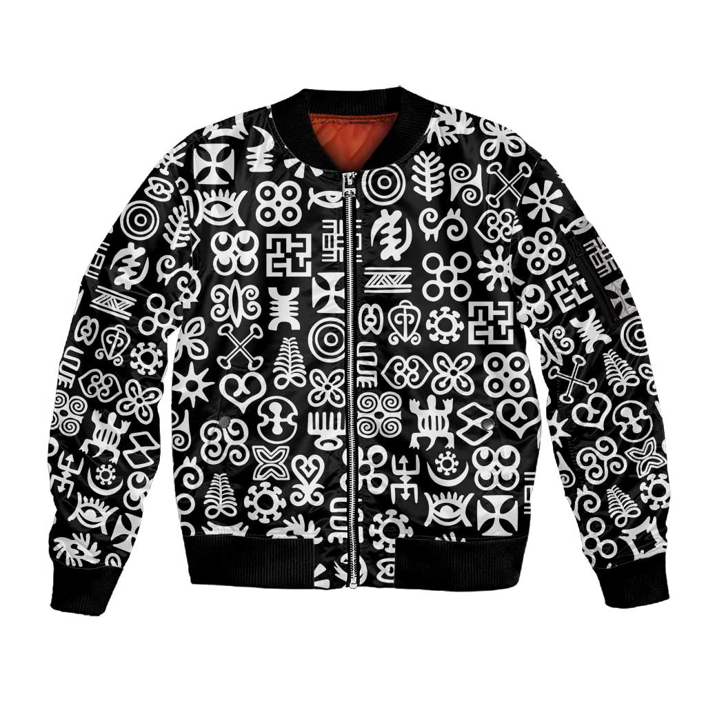 African Adinkra Sleeve Zip Bomber Jacket - Mixed Pattern Symbols