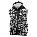 African Adinkra Sleeveless Zip Hoodie - Mixed Pattern Symbols - African Pride